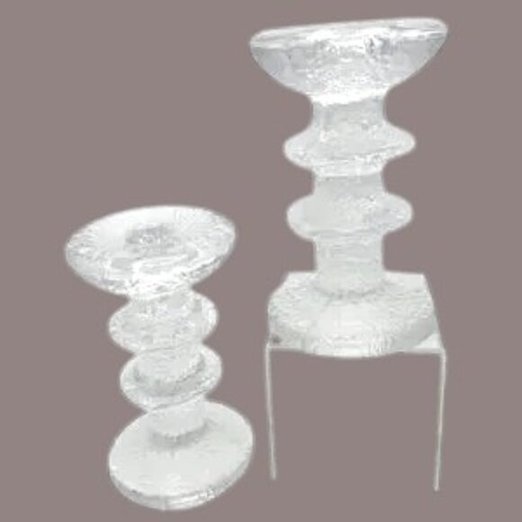Iittala Crystal Icicle Glass Candle Holders Signed Timo Sarpaneva, Finland - Picture 1 of 7